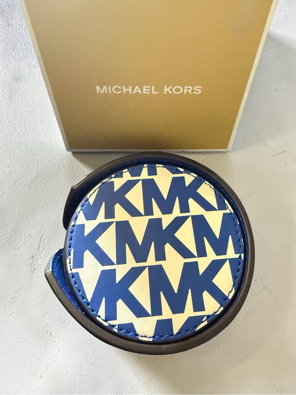 Michael Kors vegan leather logo coasters royal blue set of 5 with box NEW